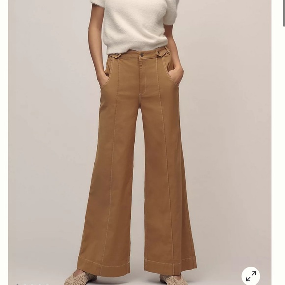 Maeve Pants - Maeve Camel Wide-Leg Flare Pants